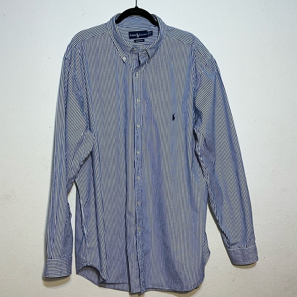 Ralph Lauren Classic Fit Blue White Stripped Button Down Long Sleeve Shirt 2XLT